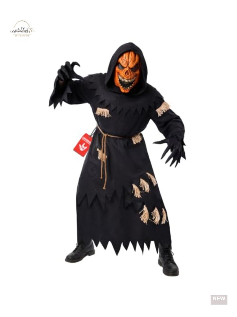 Scary Pumpkin Costume Adult Hooded Robe Belt Gloves Mask Halloween Men